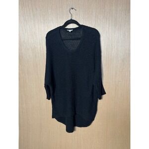 Eileen Fisher Black Organic Cotton V-Neck Oversized Tunic Sweater Womens Medium